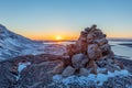 Polar arctic greenlandic sunset over the Nuuk fjord and stone pyramid, Nuuk, Greenland Royalty Free Stock Photo