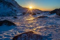 Polar arctic greenlandic sunset over the snow mountains, Nuuk, Greenland Royalty Free Stock Photo