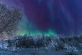 Polar arctic Northern lights aurora borealis sky star in Scandinavia Norway Tromso in the farm winter snow mountains Royalty Free Stock Photo