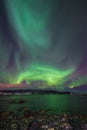 Polar arctic Northern lights aurora borealis sky star in Scandinavia Norway Tromso in the farm winter snow mountains