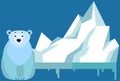 Polar bear against background of iceberg. Melting glacier with flowing water, mountain made of ice Royalty Free Stock Photo