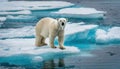 A polar bear in the arctic on an ice shelf