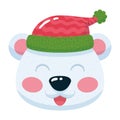 Polar Bear avatar face cartoon kawaii Christmas hat Vector