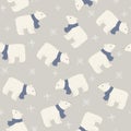 Polar bear in a blue scarf seamless pattern.