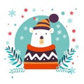 Polar bear Christmas animal wearing knitted sweater and hat