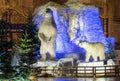 Polar bear Christmas animation, in night city Royalty Free Stock Photo