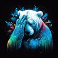 Polar bear covers face with palm feels unhappy. AI generative