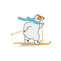 Polar bear cross-country skiing. Ski race outside winter sport concept. Royalty Free Stock Photo