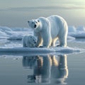 Polar bear and cub on a drifting ice floe, Arctic Royalty Free Stock Photo