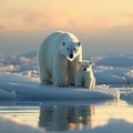 Polar bear and cub on a drifting ice floe, Arctic Royalty Free Stock Photo