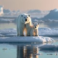 Polar bear and cub on a drifting ice floe, Arctic Royalty Free Stock Photo