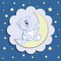 Polar bear cub and a young moon on the background of the starry sky. Royalty Free Stock Photo