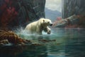 polar bear diving into icy water for a hunt Royalty Free Stock Photo