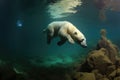 polar bear diving into icy water for prey Royalty Free Stock Photo