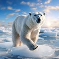 Polar bear on drift ice edge with snow a water in Arctic Svalbard. White animal in the nature habitat Norway Royalty Free Stock Photo