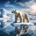 Polar bear on drift ice edge with snow and water in Norway sea. White animal in the nature habitat Europe Royalty Free Stock Photo