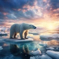 Polar bear on drift ice edge with snow and water in Norway sea. White animal in the nature habitat Europe