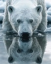 Polar Bear Drinking from Icy Waters with Reflection Royalty Free Stock Photo