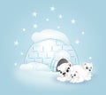 Polar bear family by igloo