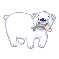 Polar bear with fish icon, cartoon style Royalty Free Stock Photo