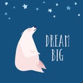 Polar bear flat vector illustration. Reverie and dreaminess, stargazing concept. Arctic wild animal looking at night Royalty Free Stock Photo