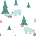 Polar bear gift box Xmas tree green blue white Royalty Free Stock Photo