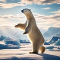 Polar bear standing on a very small ice field in a dwindling environment