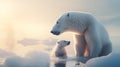 Polar bear with her baby. Melting iceberg and global warming Royalty Free Stock Photo