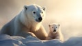 Polar bear with her baby. Melting iceberg and global warming Royalty Free Stock Photo