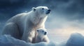 Polar bear with her baby. Melting iceberg and global warming Royalty Free Stock Photo