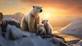 Polar bear with her baby. Melting iceberg and global warming Royalty Free Stock Photo