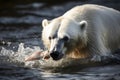 Polar bear hunting in water, Generative AI