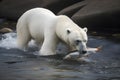 Polar bear hunting in water, Generative AI