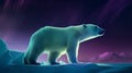 Polar bear on the ice with aurora borealis. 3d render