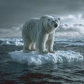 Polar bear on a ice floe in Arctic, resembling environmental change.