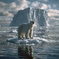 Polar bear on a ice floe in Arctic, resembling environmental change.