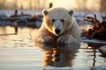 Polar bear on ice floe. Melting iceberg and global warming. Climate change. Royalty Free Stock Photo