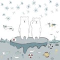 Polar bear ice floe vector celebration greeting birthday card winter mood friendly school xmas day letter holidays landscape snow Royalty Free Stock Photo