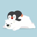 Polar bear with little penguin sleep doodle Royalty Free Stock Photo