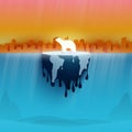 Polar bear on melting earth.Climate change and Global warming concept.Temperature rising and air pollution from industry.