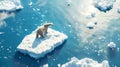 Polar bear on a melting iceberg in the Arctic Ocean. Climate change concept. Wildlife in danger. A serene yet poignant