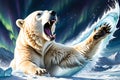 Polar Bear Mid-Roar, Exemplifying a Furious Attack, Watercolor Style Showing Detailed Fur Texture Royalty Free Stock Photo