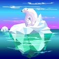 Polar Bear Mom and Baby on Iceberg Climate Change Vector Illustration Royalty Free Stock Photo