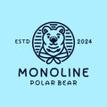 Polar Bear Monoline Logo Animal Vector, Grizzly Mascot Icon Symbol, North Pole Creative Vintage graphic Design Royalty Free Stock Photo