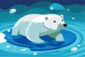 A polar bear navigates through the icy waters of the Arctic in a serene winter setting, Polar bear in the water Royalty Free Stock Photo