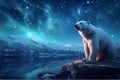polar bear night aurora borealis Royalty Free Stock Photo