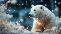 A polar bear in the night snowy tundra