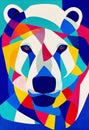 A polar bear painted with colored spots. Close-up. art style effect. AI-generated