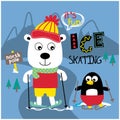 Polar bear and penguin funny animal cartoon