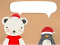 Polar bear & Penguin - mery xmas greeting card